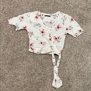 Abercrombie & Fitch Cream Short Sleeve Wrap Blouse